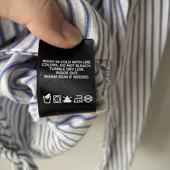 Nanette Lepore Front Tie Gold Embellished Blue White Stripe Blouse Womens Small - Picture 3 of 10